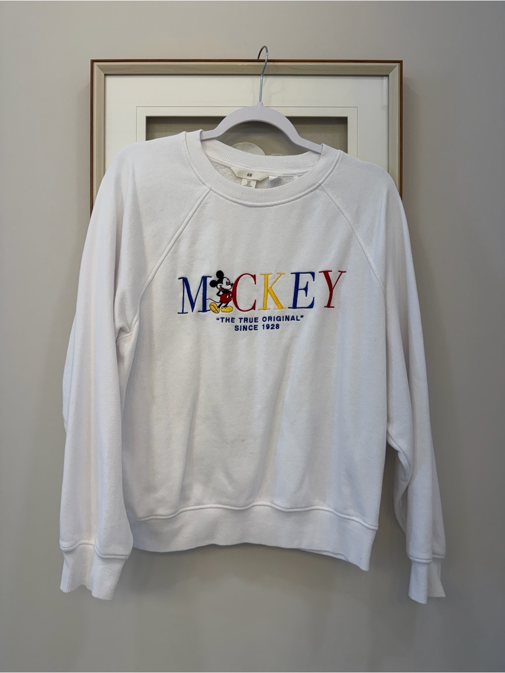 Disney White Sweatshirt with Multicolor Mickey Logo